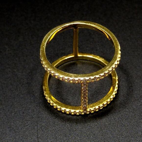 Gold Tone Double Band Rhinestone Scarf Ring or Fashion Ring Vintage Jewelry - Picture 8 of 10